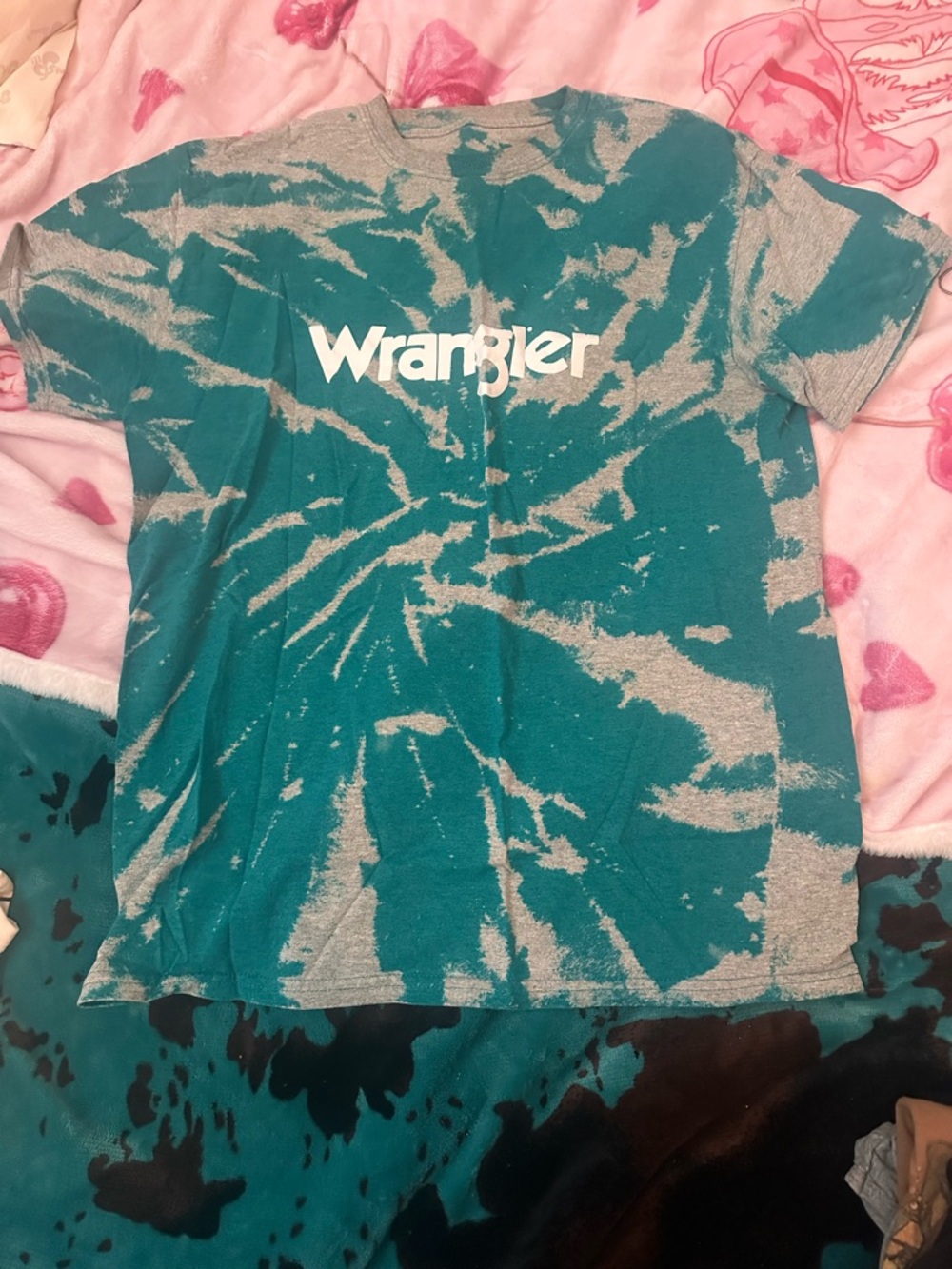 Wrangler Teal and Gray Tie-Dye Logo Tee